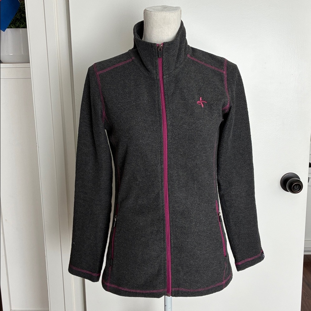 CROSS Gray Women's ZIP UP e
Fleece Sweatshirt with Pink Accents